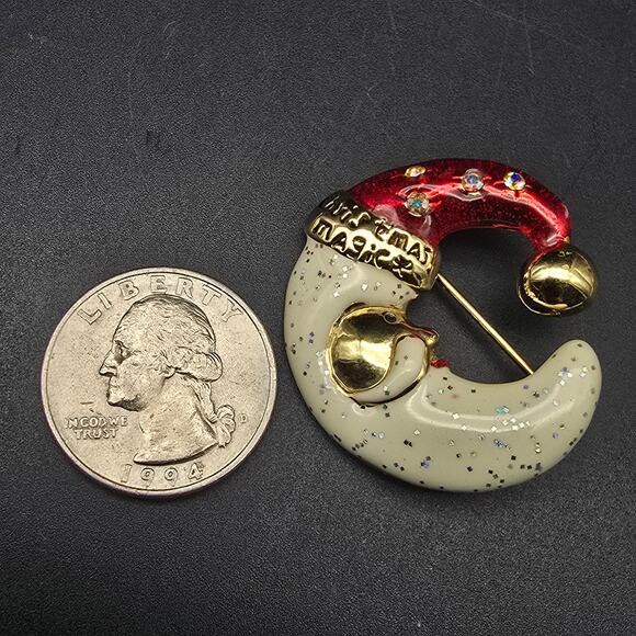 AAI Christmas Brooch Enamel Santa Face Crescent Half Moon - Picture 5 of 6